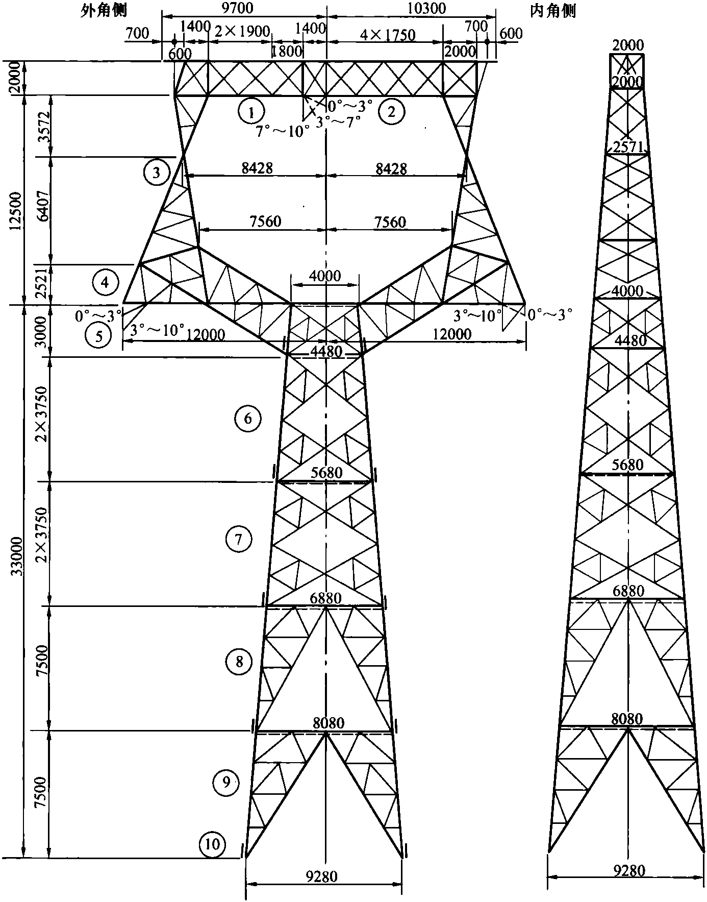 图3-40 DFZJ10°悬垂小转角塔